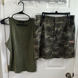 Green Tank Top and Camouflage Skort